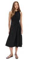 Theory Ruched Cotton-blend Sateen Midi Dress