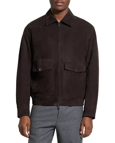 Theory Aviator Relaxed Fit Suede Jacket In Brown