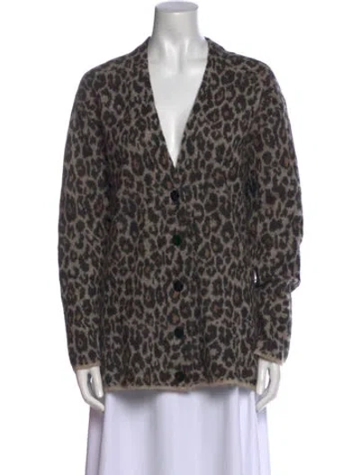 Pre-owned Theory Baby Alpaca Animal Print Sweater In Brown
