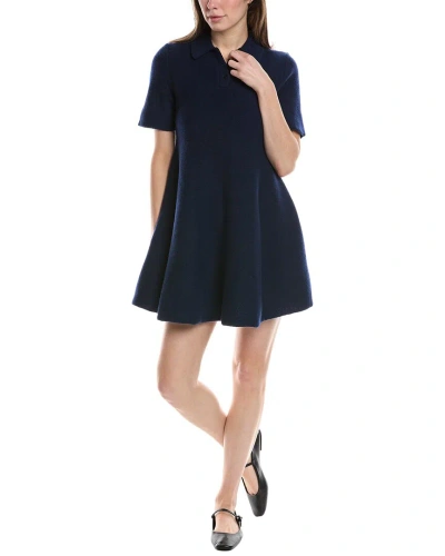 Theory Babydoll Felted Polo Wool & Cashmere-blend Mini Dress In Blue