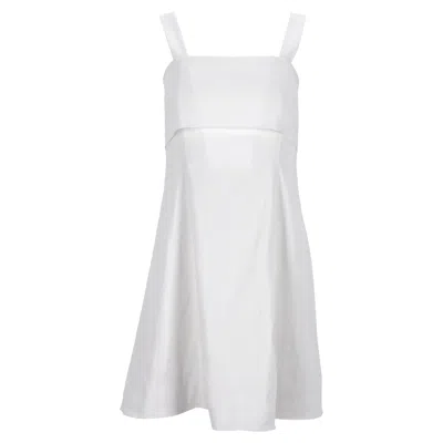 Theory Back Bow Detail Mini Sleeveless Dress In White Linen