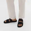 Theory Banded Slide Sandals In Suede In Black