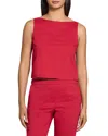 Theory Sleeveless Boatneck Top In Good Linen In Cherry