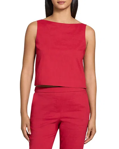 Theory Sleeveless Boatneck Top In Good Linen In Cherry