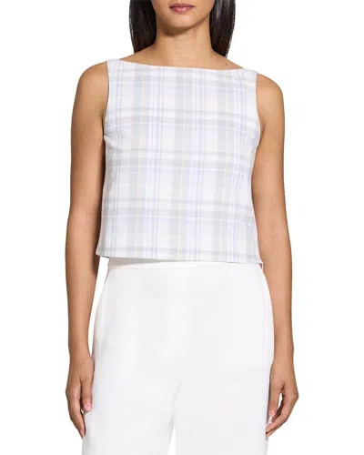 Theory Bateau Neck Linen-blend Top In White