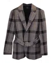 Theory Becket Belted Checked Blazer In Brown Polyester And Wool In Brown