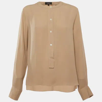 Theory Beige Chiffon Long Sleeve Blouse In Neutral