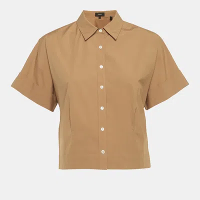 Pre-owned Theory Beige Cotton Short Sleeve Shirt S In Brown