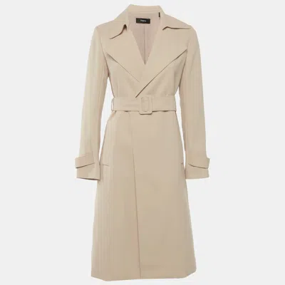 Theory Beige Crepe Oaklane Trench Coat In Neutral
