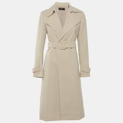 Pre-owned Theory Beige Crepe Oaklane Trench Coat S In Sand