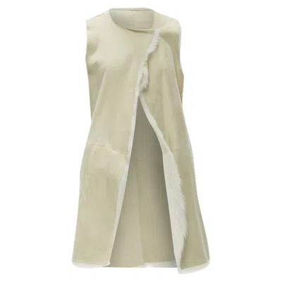Pre-owned Theory Beige Shearling Lamb Fur Lined Suede Vest