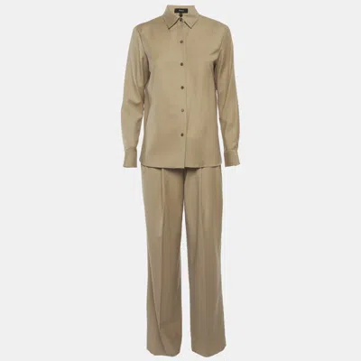 Pre-owned Theory Beige Wool Button Up Shirt And Pants Set Xs/s In Sand