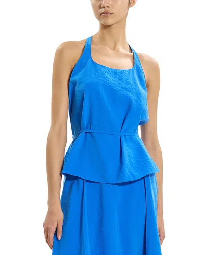 Theory Belted Halter Top In Relaxed Silk In Blue