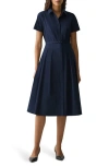 Theory Belted Cotton Blend Shirtdress In New Navy