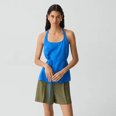 Theory Belted Halter Top In Relaxed Silk In Blue