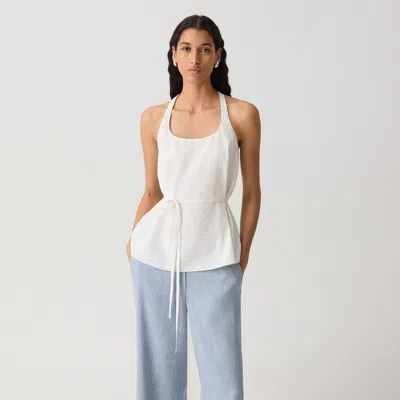 Theory Belted Halter Top In Relaxed Silk In White