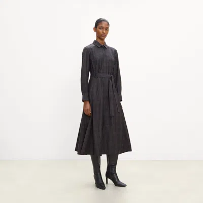 Theory Belted Long-sleeve Shirt Dress In Sleek Flannel In Blue