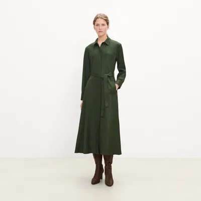 Theory Belted Long-sleeve Shirt Dress In Sleek Flannel In Green