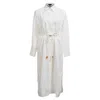 Theory Belted Maxi Shirt Dress In White Linen