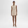 Theory Sleeveless Belted Linen Military Mini Dress In Straw