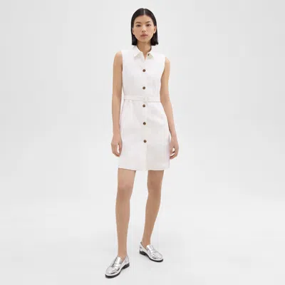Theory Belted Military Dress In Good Linen In White
