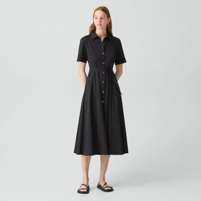 Theory Belted Shirt Dress In Good Poplin In Black