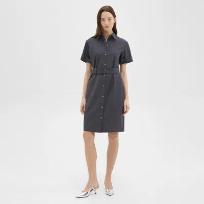 Theory Belted Shirt Dress In Good Wool In Charcoal Melange