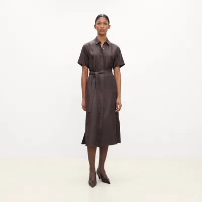 Theory Belted Shirt Dress In Mod Silk Twill In Brown