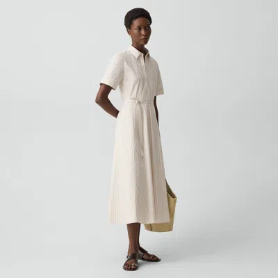 Theory Belted Shirt Dress In Striped Cotton-blend In White