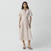 Theory Belted Shirt Dress In Textured Linen In Neutral