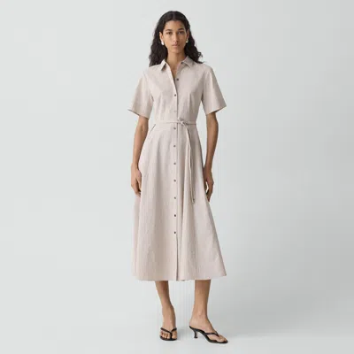 Theory Belted Shirt Dress In Textured Linen In Neutral