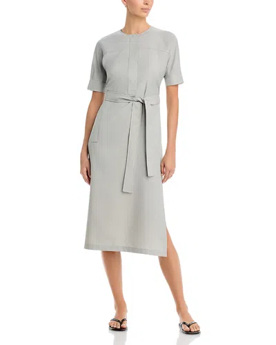 Theory Belted Short Sleeve Dress In Gray