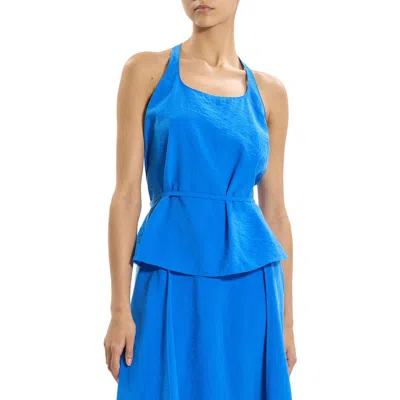 Theory Belted Halter Top In Relaxed Silk In Blue