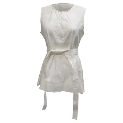Theory Belted Sleeveless Blouse In White Cotton