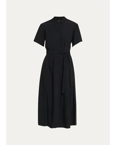 Theory Belted Twill Midi Shirtdress In Black