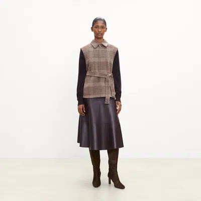 Theory Belted Vest In Plaid Wool-cashmere In Brown