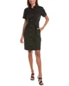 Theory Belted Shirt Dress In Stretch Wool In Black