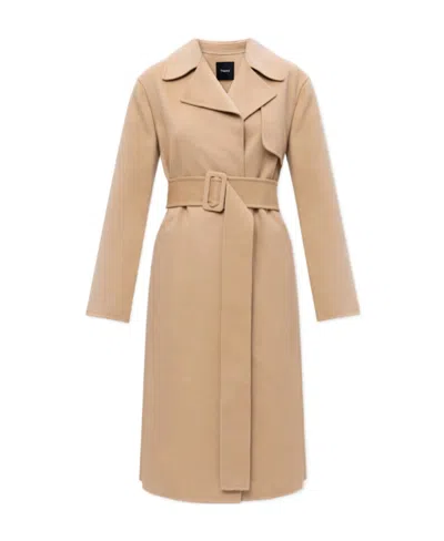 Theory Belted Wrap Trench Coat In Nude