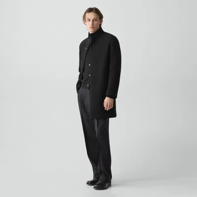Theory Belvin Coat In Textured Wool-blend Melton In Black