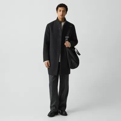 Theory Belvin Coat In Textured Wool-blend Melton In Black