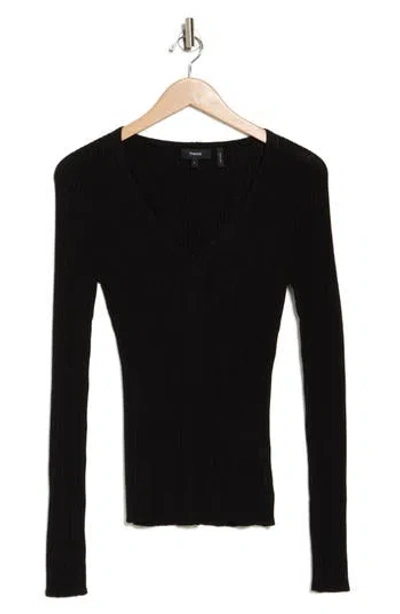 Theory Bering V-neck Wool Blend Rib Sweater In Black