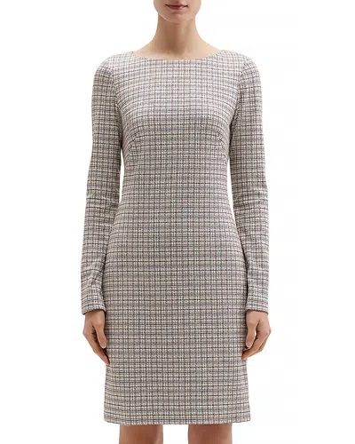 Theory Betty Long Sleeve Grid Knit Dress In Multi