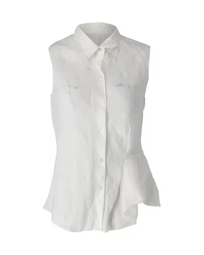 Theory Biaz Sleeveless Ruffled Gauze Blouse In White Silk