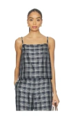 Theory Bind Strap Plaid Silk Top In Gray