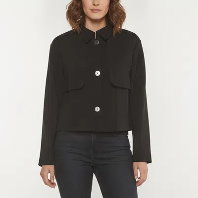 Pre-owned Theory Black Admiral Crepe Button Front Crop Trench Coat M