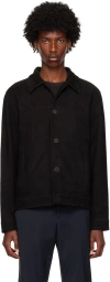 Theory Amos L. Reece Lamb Suede Trucker Jacket In Black
