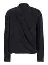 Theory Black Blouse With Peak Revers And Crossover Neck In Black