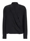 Theory Black Blouse With Peak Revers And Crossover Neck In Black