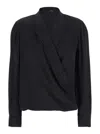 Theory Black Blouse With Peak Revers And Crossover Neck In Silk Woman