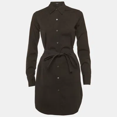 Theory Black Cotton Long Sleeve Shirt Dress In Green